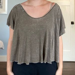 Free People Waffle Knit Green Scoop Neck Tee